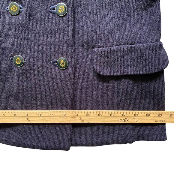 Vintage Classic Knit Club Blazer Women 16 Navy Double Breasted Stretch Naval - Picture 8 of 11
